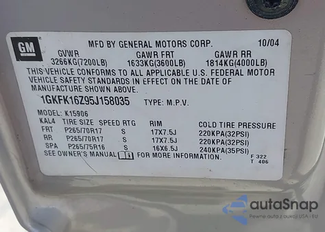 2005 GMC Yukon Xl 1500 Slt z USA, uszkodzony, nr VIN 1GKFK16Z95J158035